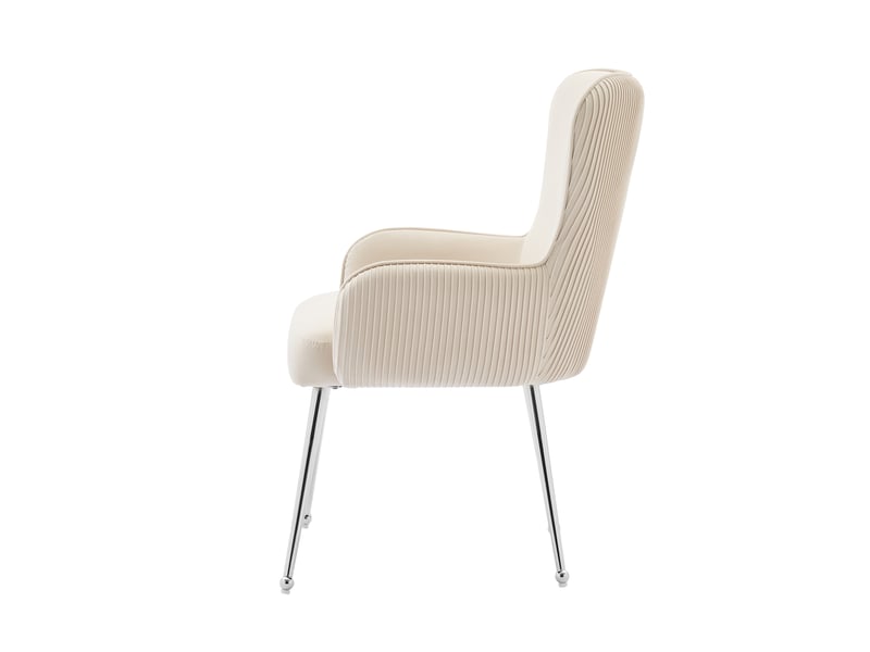 Lot de 6 chaises en velours beige avec accoudoirs, pieds métal argenté réglables, soutien lombaire - Conforama E