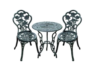 Salon de jardin bistrot 3 pièces ø60 cm – vert antique – table ronde avec décor floral et 2 chaises