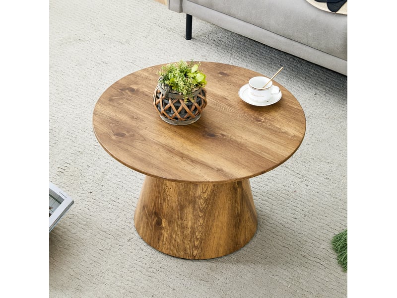  Table basse ronde 60x60x35 cm, table d'appoint, pour salon, balcon, chambre, plateau 2,5 cm, 120 kg, mdf, couleur bois  - Conforama B