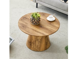 Table basse ronde 60x60x35 cm, table d'appoint, pour salon, balcon, chambre, plateau 2,5 cm, 120 kg, mdf, couleur bois