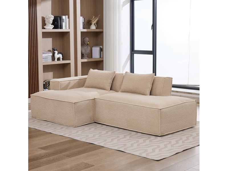  Canapé 2 places ulevr 235 cm en polyester kaki, assise souple à ressorts ensachés et 2 coussins  - Conforama D