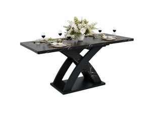 Table à manger extensible 120 à 160 cm, jusqu’à 6 personnes, mdf et métal, noire