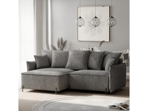 Canapé d'angle droit convertible <strong>IDOHOME</strong> <strong>MARCO</strong> 3 places Tissu gris avec coffre de rangement