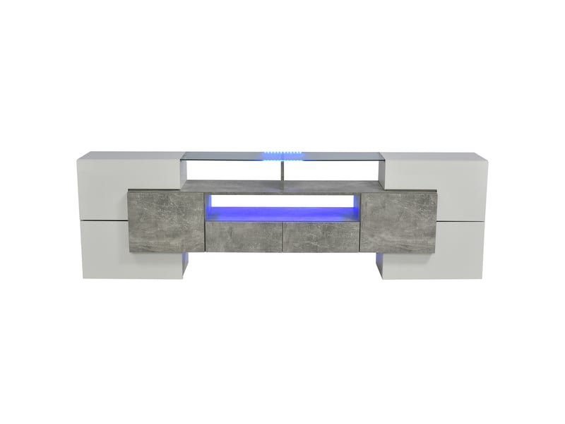 Meuble tv 200 cm blanc brillant et béton avec led multicolore - Conforama A