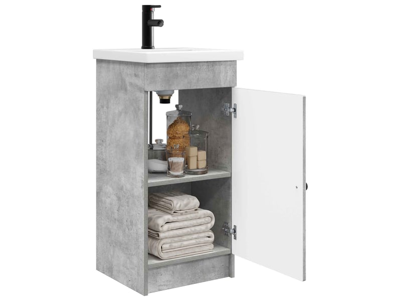 Meuble salle de bain avec évier, meuble de rangement gris béton 42x40x84.5 cm shl7320 - Conforama C