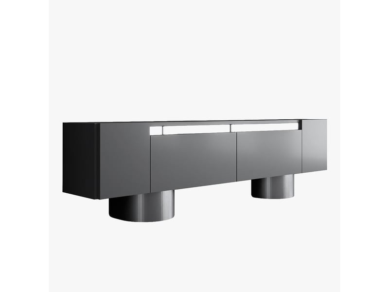  Meuble tv 2 portes abattantes noir et argenté  - Conforama C