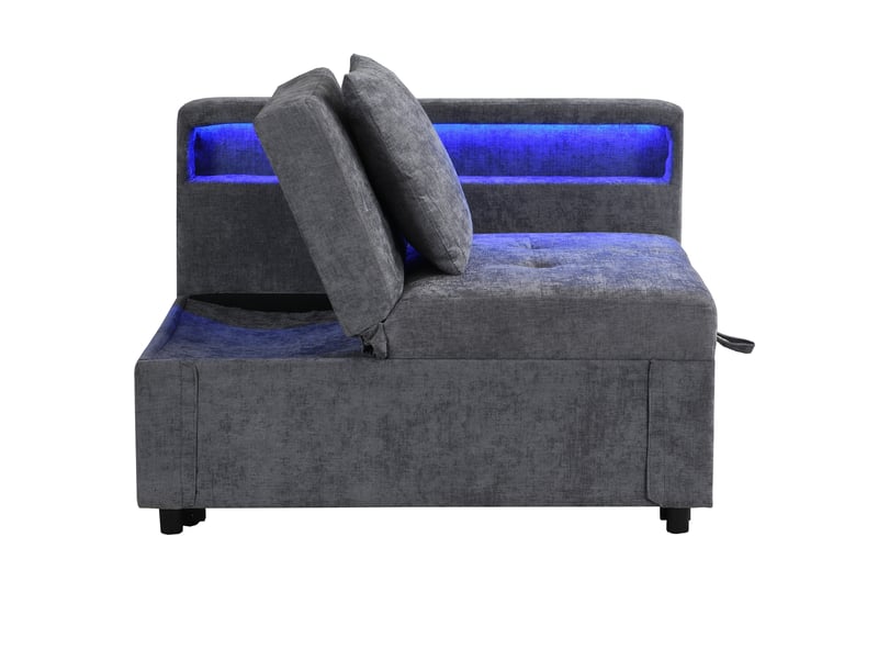  Canapé convertible 3 en 1 gris clair tissu lin avec led usb type-c dossier réglable et rangement tiroir intégré  - Conforama E