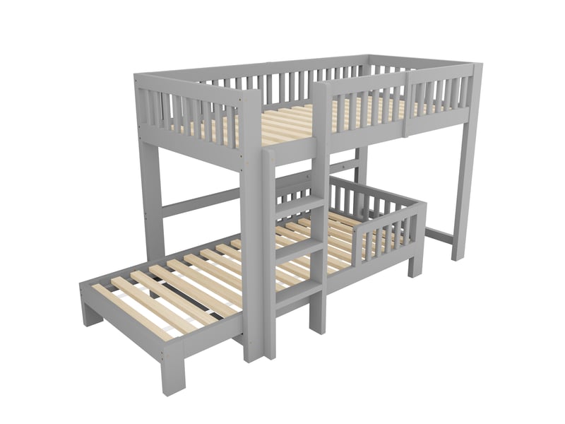  Lit enfant modulable 90×200 cm avec lit mezzanine et lit simple, gris  - Conforama E
