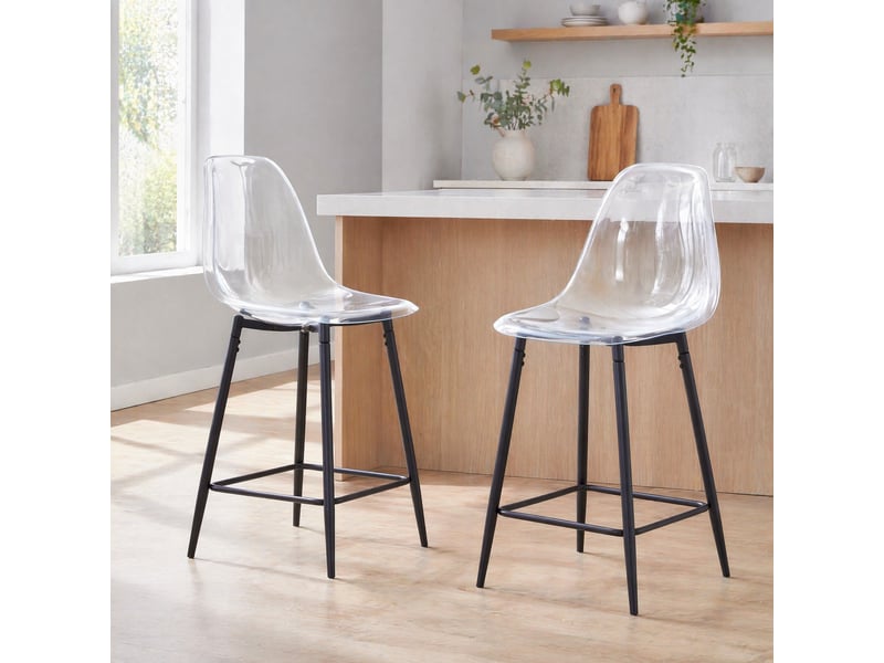  Tabourets de bar lot de 2 avec repose-pieds - lpospi - assise transparente, plastique noir 66.5×48.0×37.0 cm  - Conforama C
