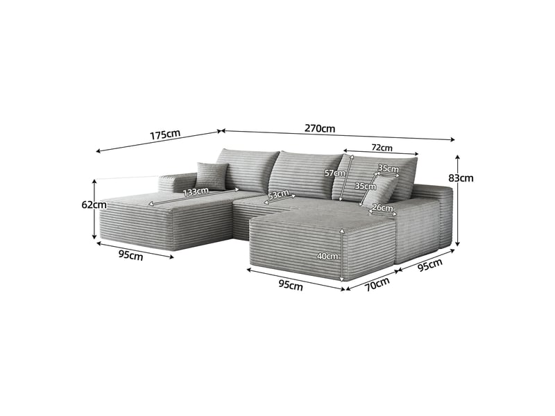  Canapé modulable d'angle 270 cm gris en tissu, assise profonde, sans montage, compressé, pour salon et appartement W3428S00113 - Conforama C
