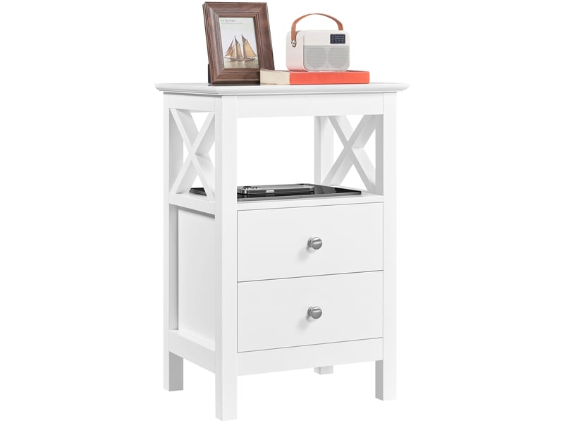 Table De Chevet Blanche VINGLI - Lot De 2 Avec 2 Tiroirs - 40x30x60 Cm - Design Moderne