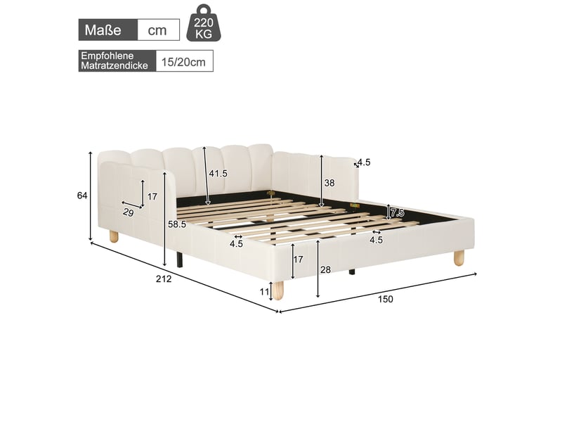 Lit 2 places 140x200 cm en velours beige avec barrières de sécurité - Conforama C