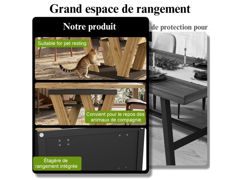  Table à manger extensible noir et naturel, rangement, confort, solide, robuste - mdf - 119-158.5x80cm - cuisine et salle à manger  - Conforama C