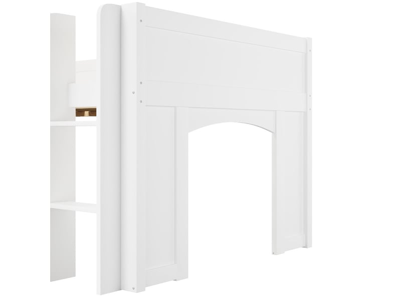  Lit mezzanine en bois, 90 x 200 cm, avec bibliothèque intégrée, espace de rangement et éclairage led multicolore sous le lit, blanc  - Conforama E