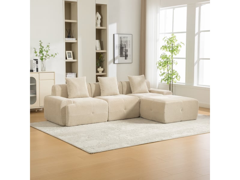 Canapé modulable chenille beige kaki - canapé salon compressé sans montage mousse haute résilience antidérapant - Conforama B
