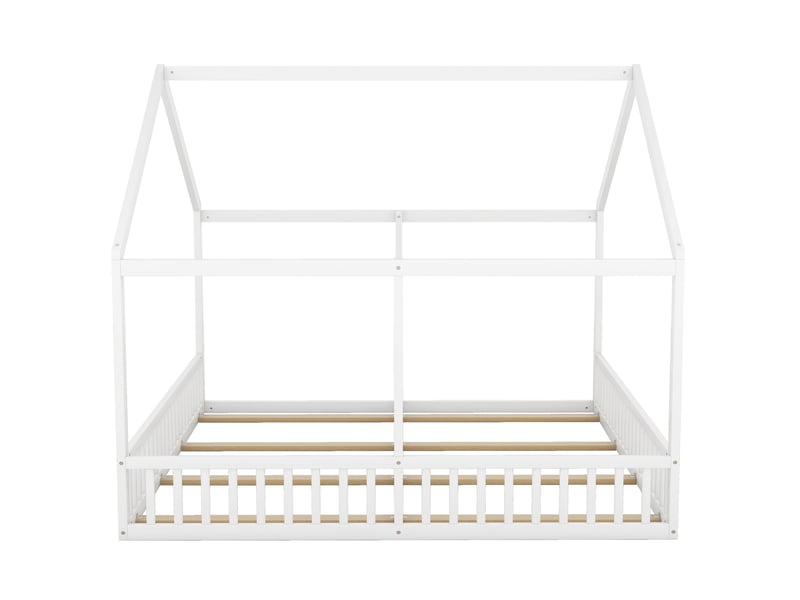 Lit cabane double enfant avec 2 couchages 90 x 200 cm côte à côte et barrières, pin et mdf, blanc Fay Lum - Conforama E