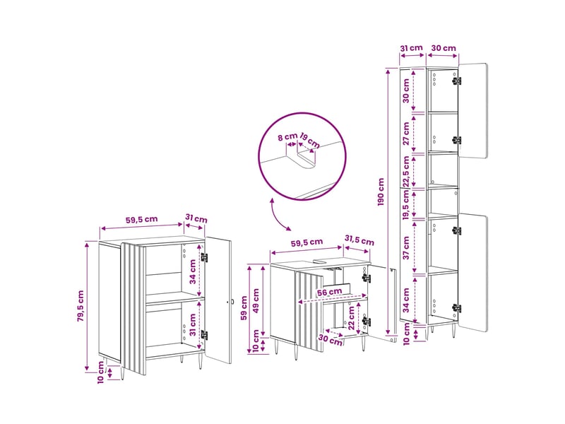 Ensemble de meuble de salle de bain 3 pièces zwolle chêne fumé cf63540 - Conforama E