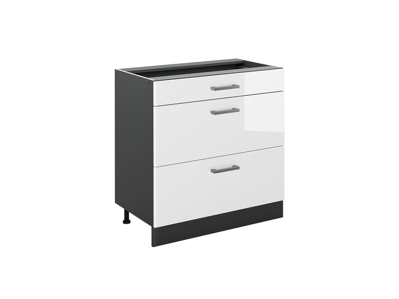  Vicco meuble cuisine, blanc haute brillanceanthracite, 80cm avec 3 tiroirs sans plan de travail  - Conforama A
