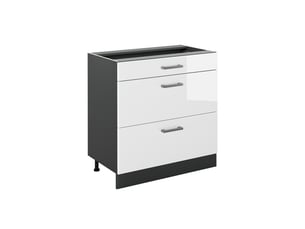 Vicco meuble cuisine, blanc haute brillanceanthracite, 80cm avec 3 tiroirs sans plan de travail