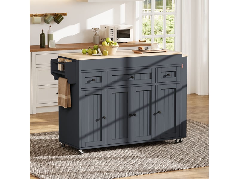 Ilot de cuisine 4 portes 3 tiroirs coloris gris mdf  - Conforama D