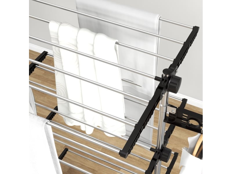 Séchoir à linge pliable 5 niveaux sur roulettes noir 142x55x172 cm - Conforama E