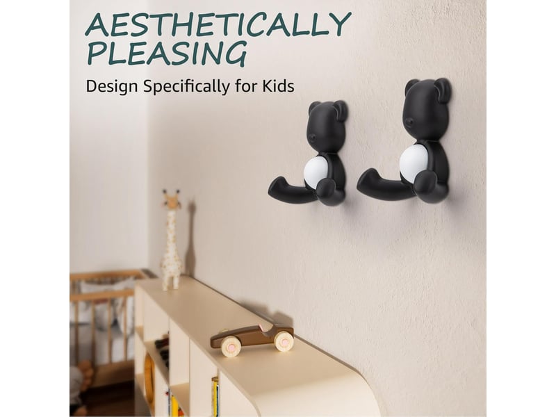  Patère murale porte manteau, 4 crochet mural double moderne petit ours, manteau pour entrée chambre salle de bain, noir  - Conforama C