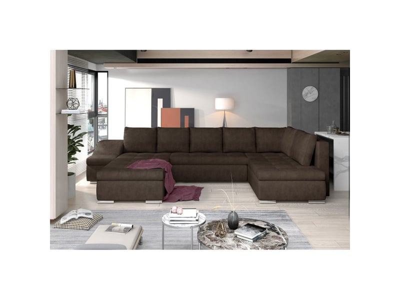 Canapé panoramique gyovani chocolat angle gauche convertible avec coffre - Conforama A
