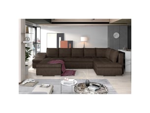 Canapé d'angle gauche fixe MEUBLORAMA  6 places Polyester marron avec coffre de rangement
