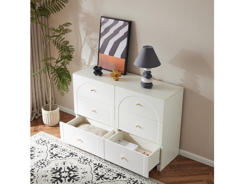  Commode 6 tiroirs 120x40x82 cm en panneau de particules blanc  - Conforama C