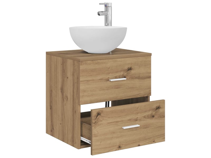  Meuble lavabo mural, meuble de rangement chêne artisanal 49.5x35x63 cm  - Conforama C