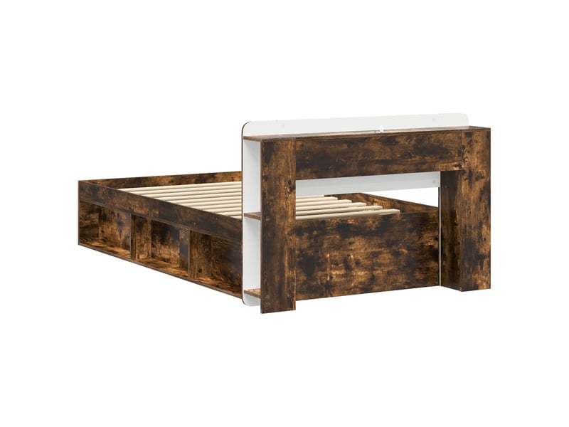 Lit simple- lit adulte - cadre de lit avec rangement chêne fumé 80 x 200 cm - Conforama C