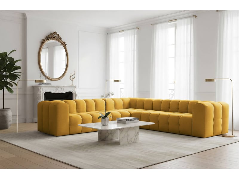 Canapé d'angle réversible miloe 6 places avec accoudoirs en velours - jaune MILOE - Conforama B