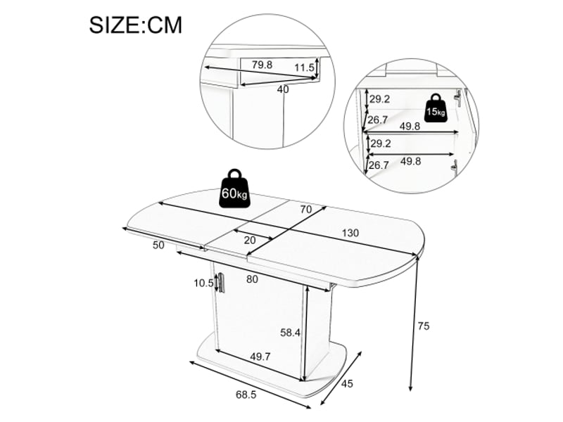  Table à manger extensible ovale 110130cm en panneau de particules avec rangements et poignée en or,blanc+or table bicolore - Conforama C
