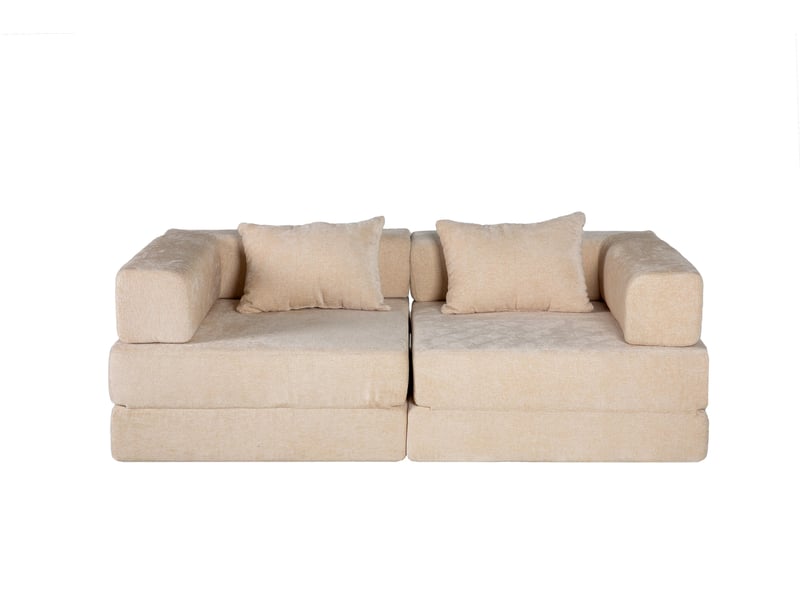  Canapé convertible 2 places - 200x100x63cm - canapé lit modulaire tissu chenille matelas ressorts ensachés - beige  - Conforama A