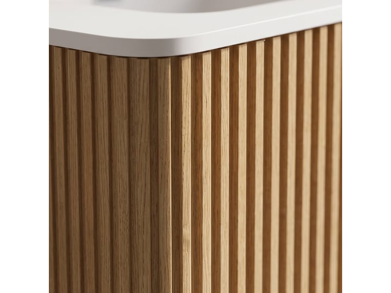  Meuble sous-vasque suspendu avec vasque en fonte minérale coloris chêne  - Conforama D