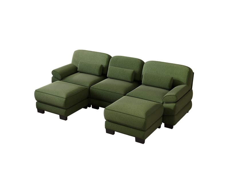  Canapé modulable,265x161x94 cm,3 places avec 2 poufs,velours côtelé,vert  - Conforama A