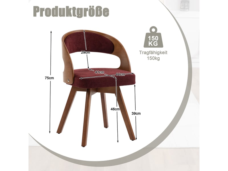 Chaise de salle à manger pivotante lot de 2 avec dossier ergonomique et assise rembourrée en lin rouge vin - Conforama E