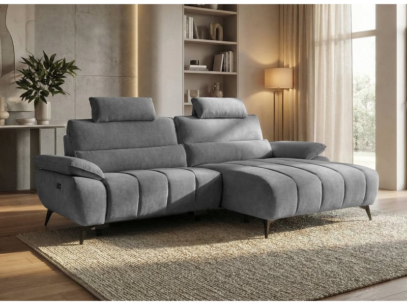  Canapé d'angle relax électrique en velours chiné gris lyana - angle droit  - Conforama B