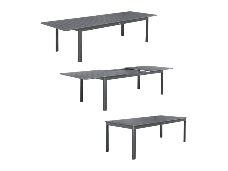 Table de jardin extensible aluminium et textilène anthracite. 8 chaises. 2 fauteuils. 10 places. 290 x 100 x 75 cm  - Conforama E