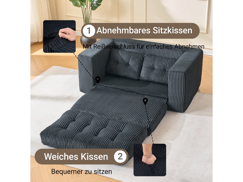  Canapé convertible 2 places noir - canapé-lit compact avec revêtement cord et mousse mémoire de forme  - Conforama R