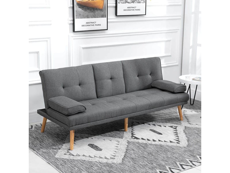  Canapé convertible 3 places modenvie gris foncé 181 x 77 x 78 cm table pliante porte-gobelets polyester  - Conforama B