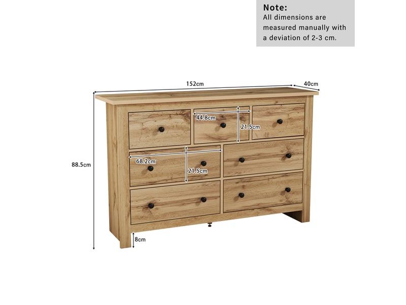  Buffet ulevr 7 tiroirs de rangement 152 x 40 x 88,5 cm en panneaux de particules couleur bois  - Conforama C