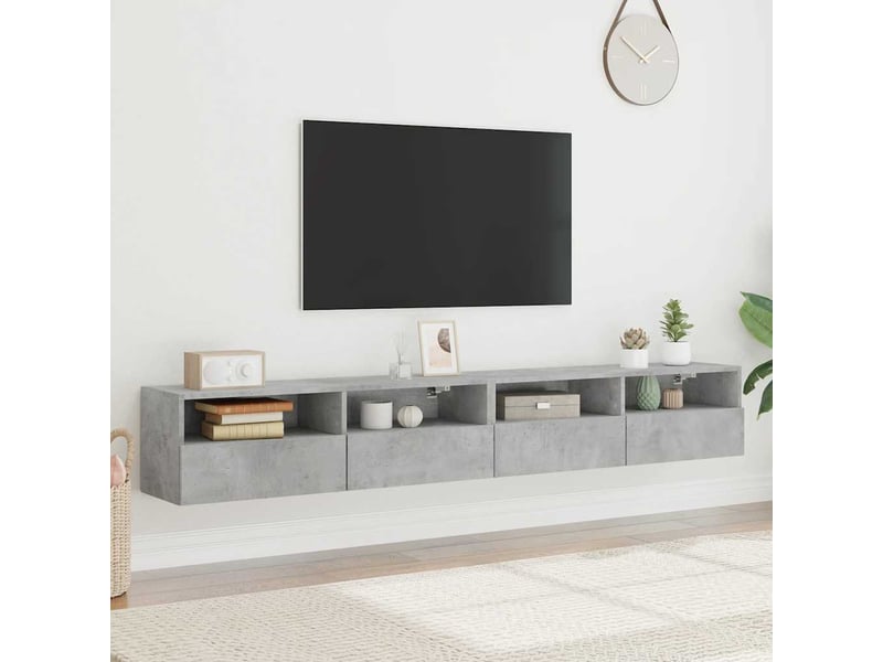  Meubles tv - banc tv - meuble de rangement muraux 2pcs gris béton 100x30x30cm bois d'ingénierie  - Conforama C