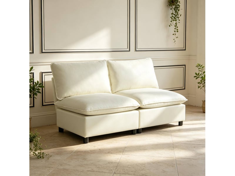 Canapé 2 places tcqpz 146 x 85 x 78 cm sans accoudoirs tissu crème - Conforama E