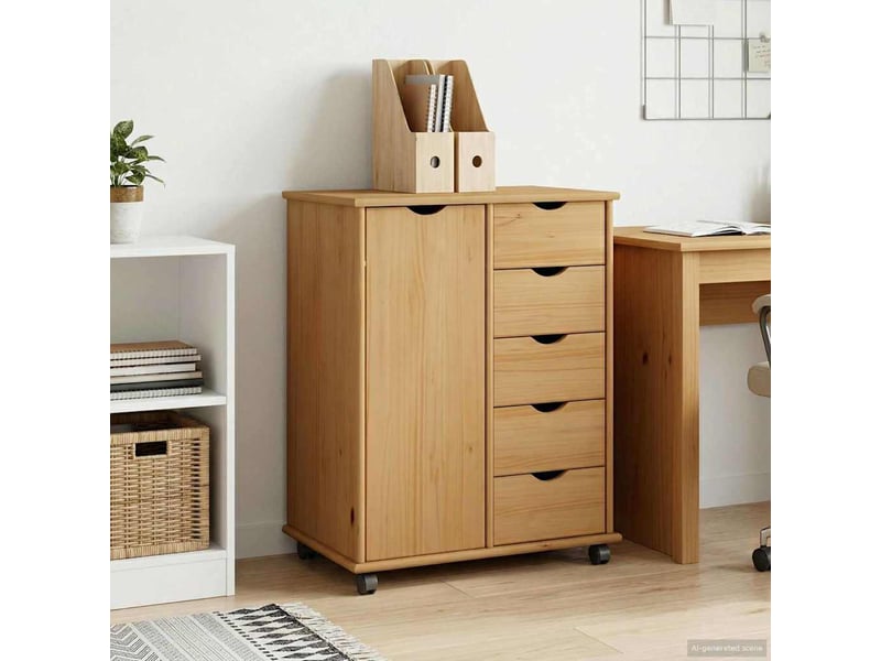  Caisson roulant de bureau, meuble de rangement 63,5 x 39 x 79 cm bois de pin massif  - Conforama B