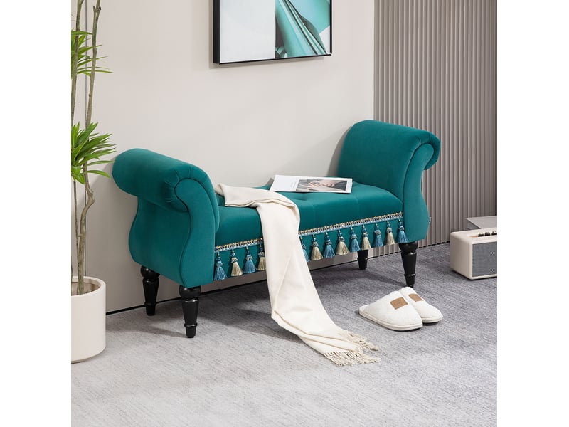  Banquette 117x40x58 cm style vintage cadre en bois vert  - Conforama B
