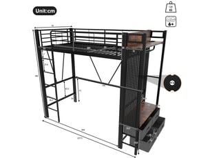 Lit mezzanine 90x200 cm <strong></strong>  <strong></strong> coloris noir
