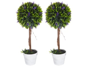 Lot de 2 plantes artificielles avec fleurs de lavande, tronc et pot inclus - hauteur 60 cm vert