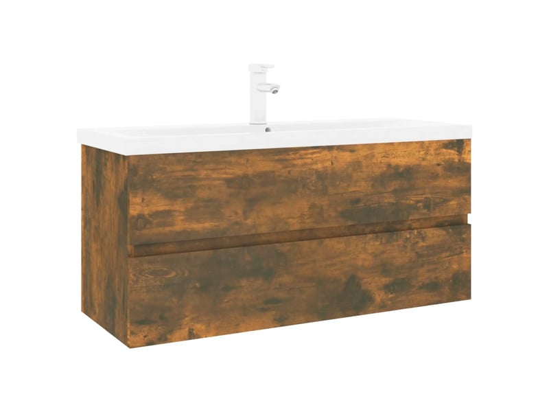  Meuble lavabo avec bassin intégré, armoire de salle de bain chêne fumé bois d'ingénierie cf65566  - Conforama A