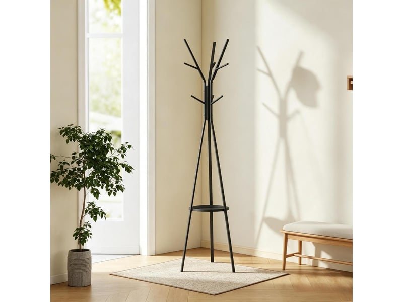  Porte-manteau sur pied 9 crochets et 1 étagère métal et mdf noir 45 x 45 x 180 cm T5828P566477 - Conforama B